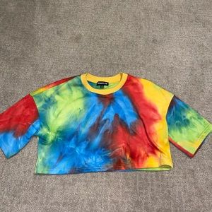Rainbow tie dye cropped Tee